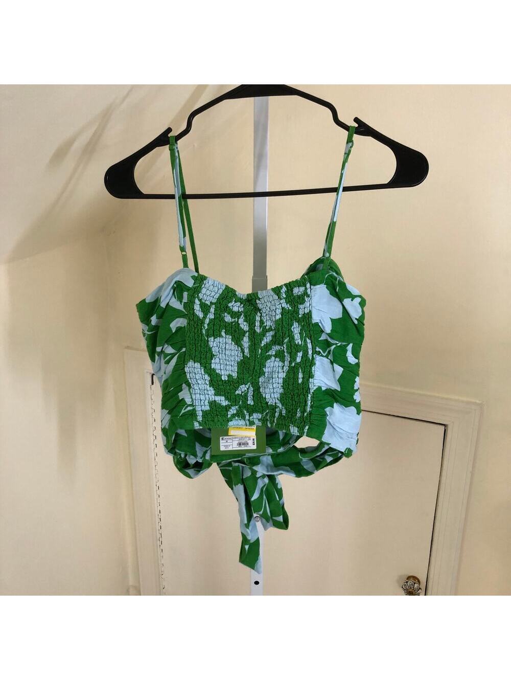 Kate Spade X Target NWT Classic Rose Ruched Linen Floral Tank Top Green/White M - Picture 10 of 12